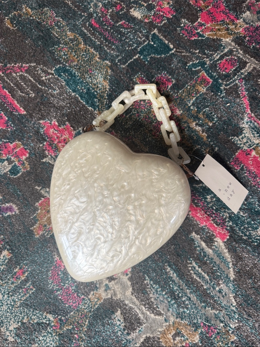 BNWT white acrylic heart purse